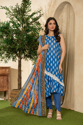 Lime Light Royal Blue – Digital Printed Chamki Lawn Shirt with Dupatta & Trouser (U2504)